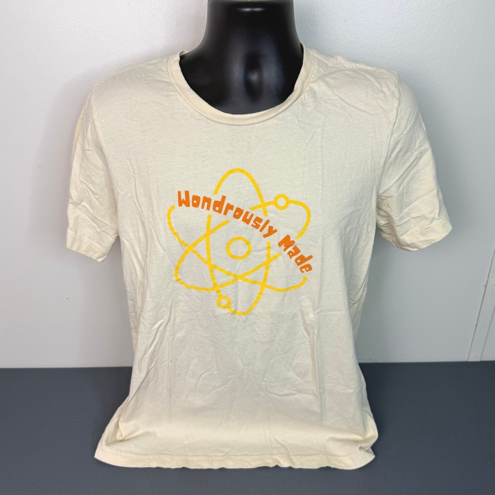 Bella Canvas T-Shirt Mens L Wondrously Made Psalm 139:14 Atom Graphic Cream Tee - Picture 1 of 6